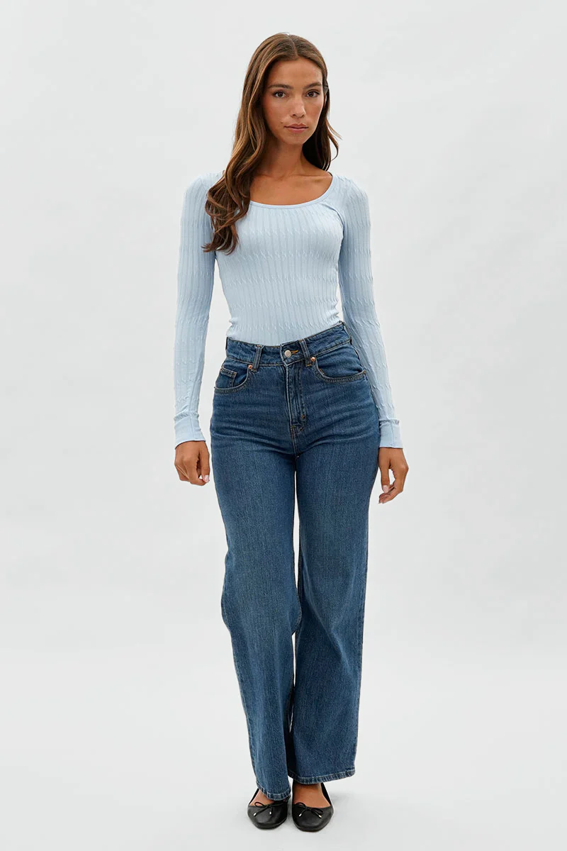 International INC Company Ribbed Scoop Neck Long Sleeve Top - Blue - Image 5
