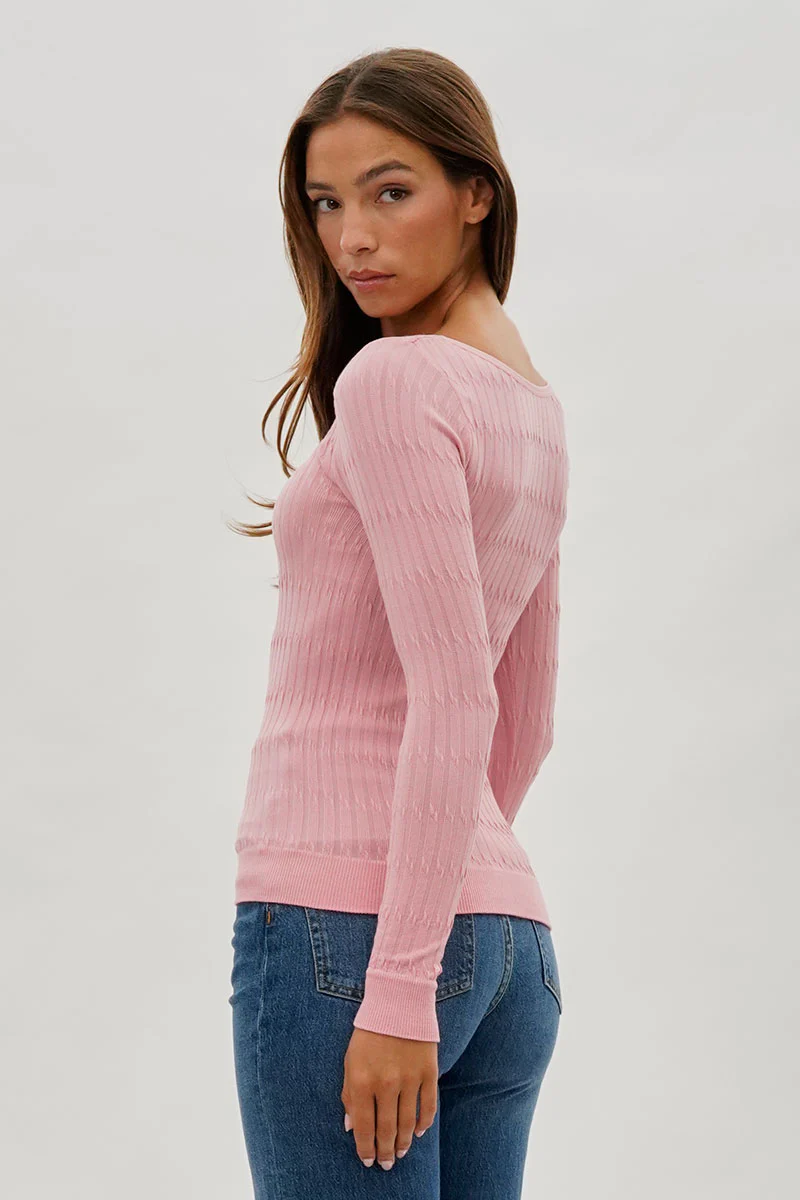 International INC Company Ribbed Scoop Neck Long Sleeve Top - Pink - Image 3