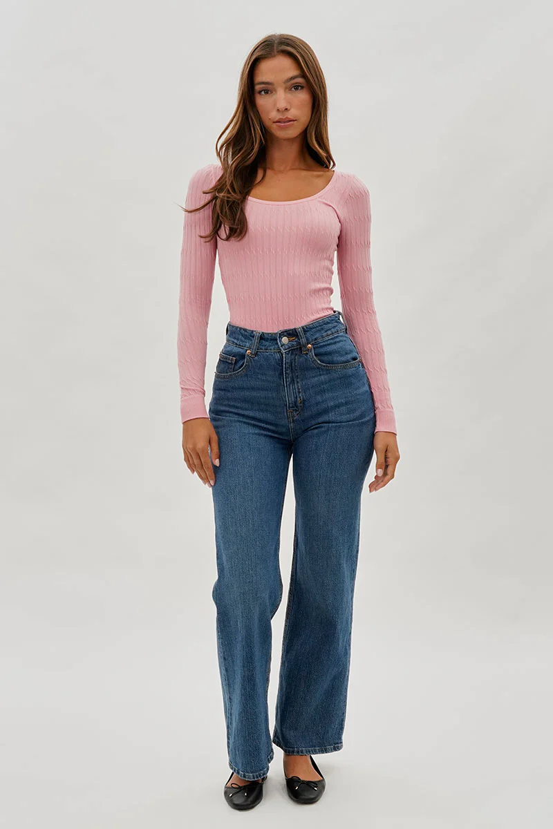 International INC Company Ribbed Scoop Neck Long Sleeve Top - Pink - Image 5