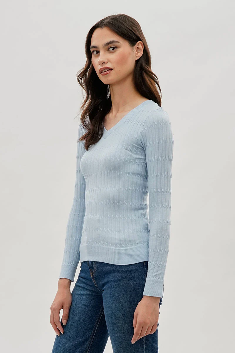 International INC Company Ribbed V-Neck Long Sleeve Top - Blue - Image 2
