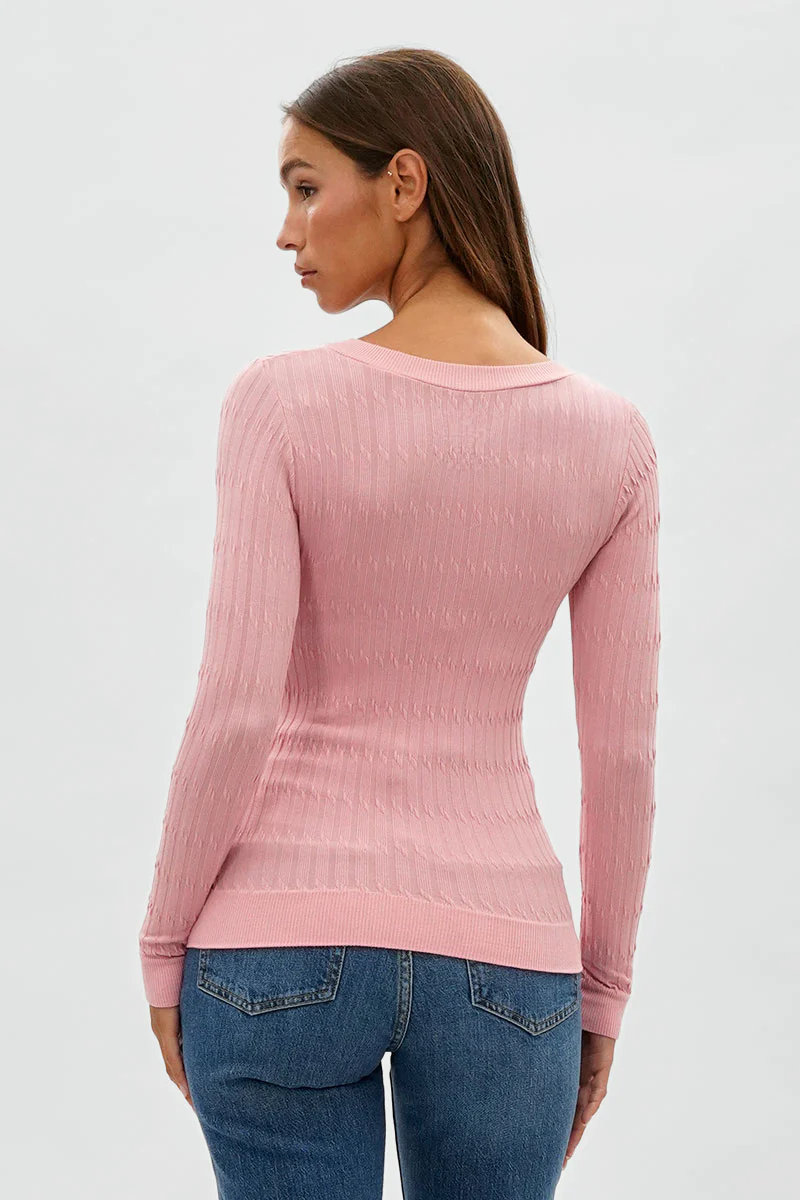 International INC Company Ribbed V-Neck Long Sleeve Top - Pink - Image 3