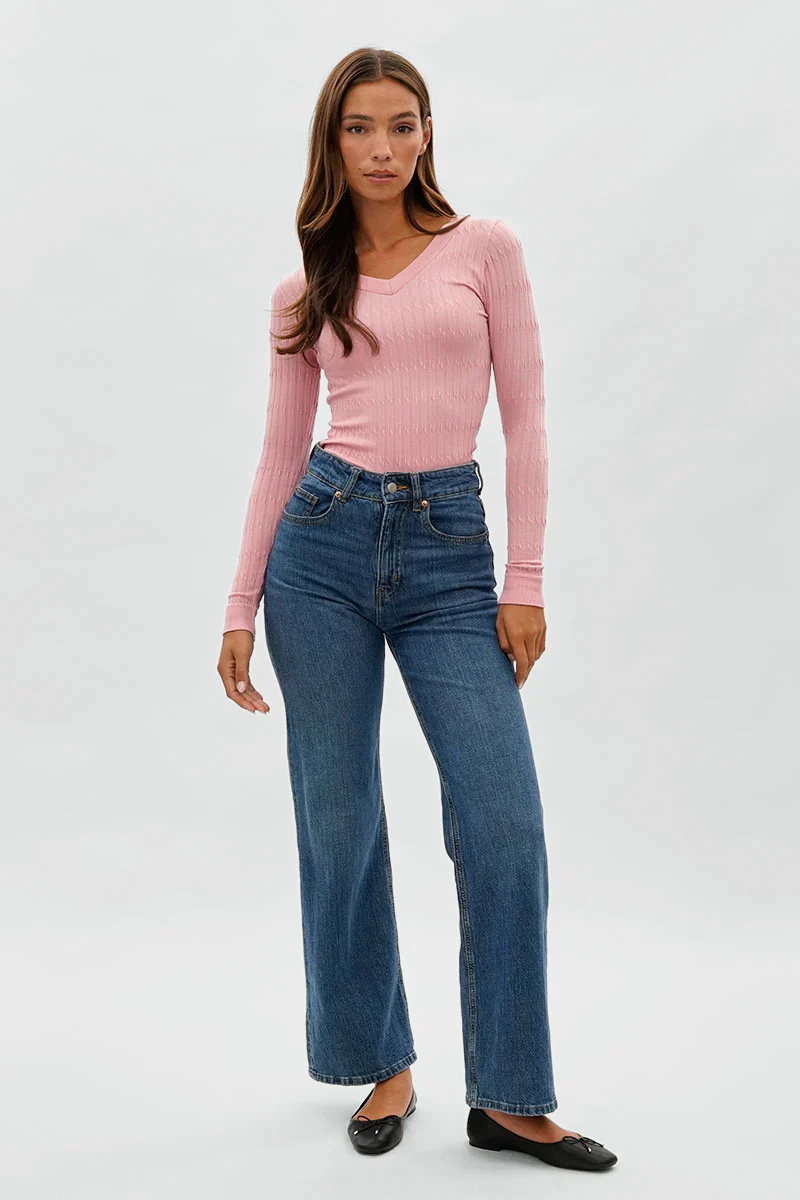 International INC Company Ribbed V-Neck Long Sleeve Top - Pink - Image 5