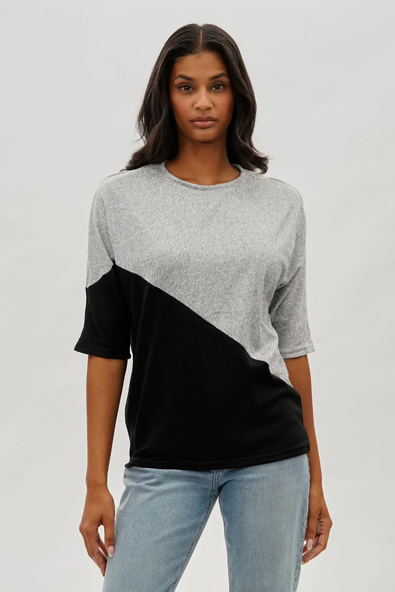 International INC Company Diagonal Colour Block Tee - Grey