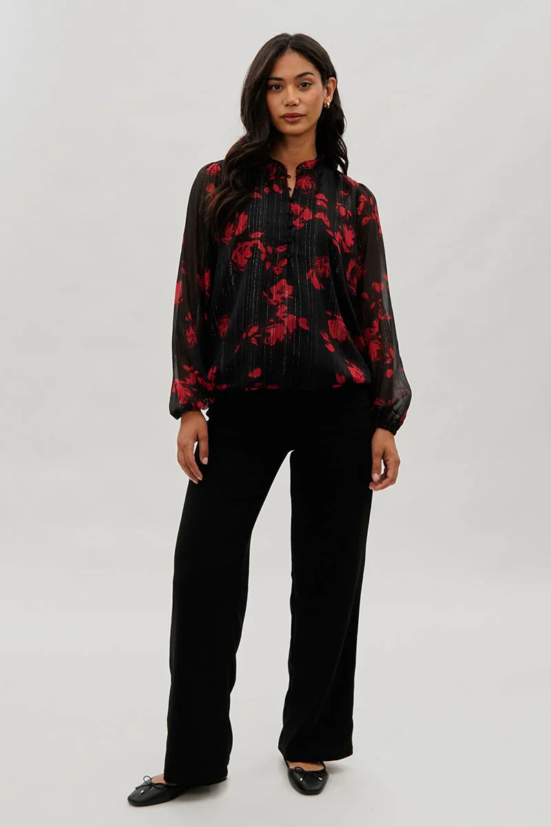 Costa Blanca Floral Sheer Sleeve Blouse - Black - Image 5