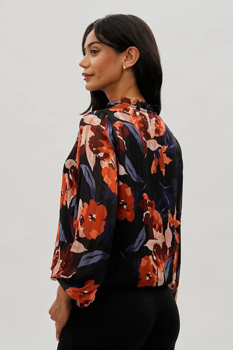 Costa Blanca Floral Sheer Sleeve Blouse - Navy - Image 3