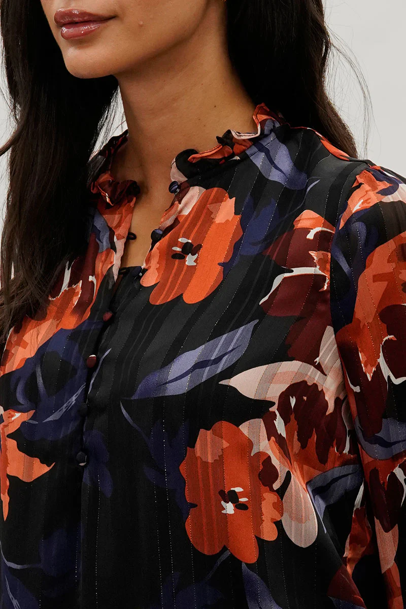 Costa Blanca Floral Sheer Sleeve Blouse - Navy - Image 4