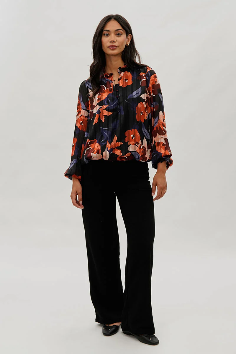 Costa Blanca Floral Sheer Sleeve Blouse - Navy - Image 5