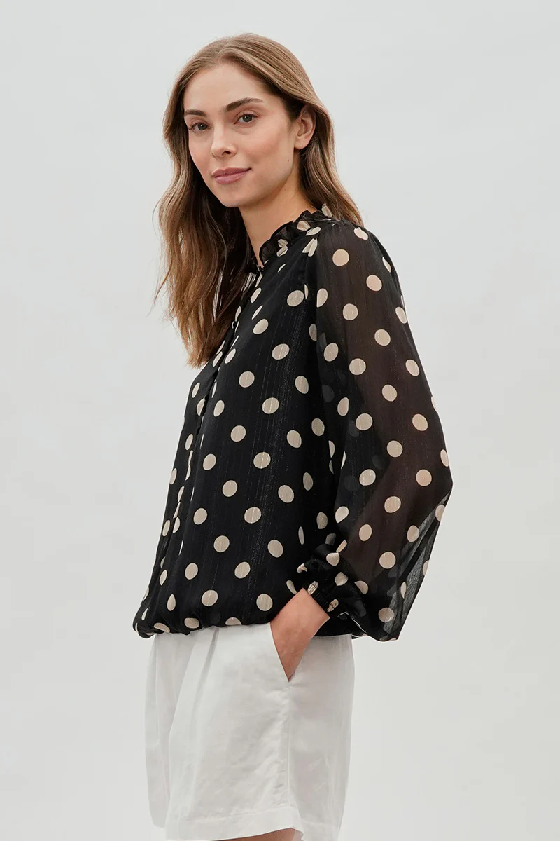 Costa Blanca Polka Dot Long Sleeve Blouse - Black - Image 2