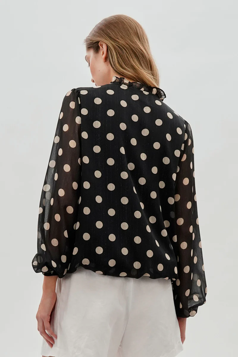 Costa Blanca Polka Dot Long Sleeve Blouse - Black - Image 3