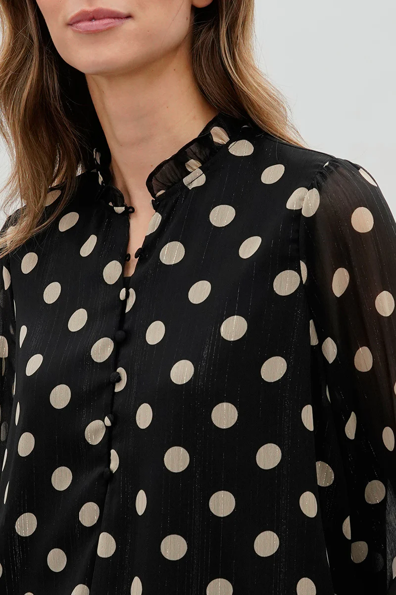 Costa Blanca Polka Dot Long Sleeve Blouse - Black - Image 4