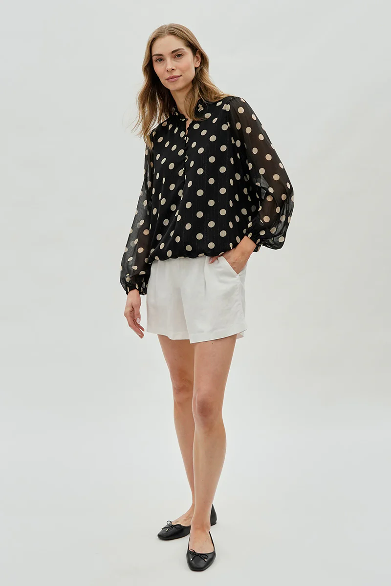 Costa Blanca Polka Dot Long Sleeve Blouse - Black - Image 5