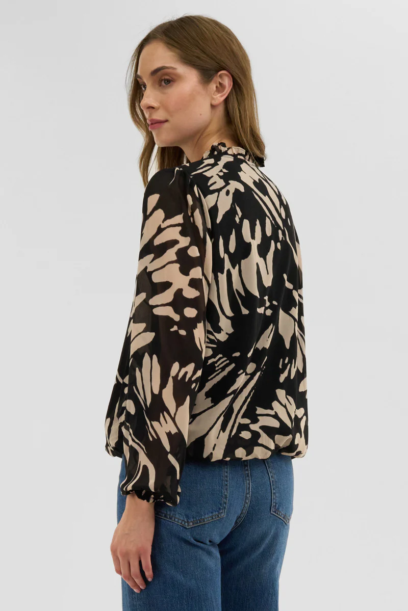 Costa Blanca Patterned Sheer Sleeve Blouse - Black - Image 3