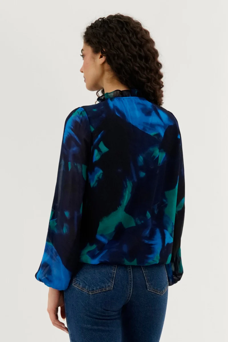Costa Blanca Patterned Sheer Sleeve Blouse - Navy - Image 3