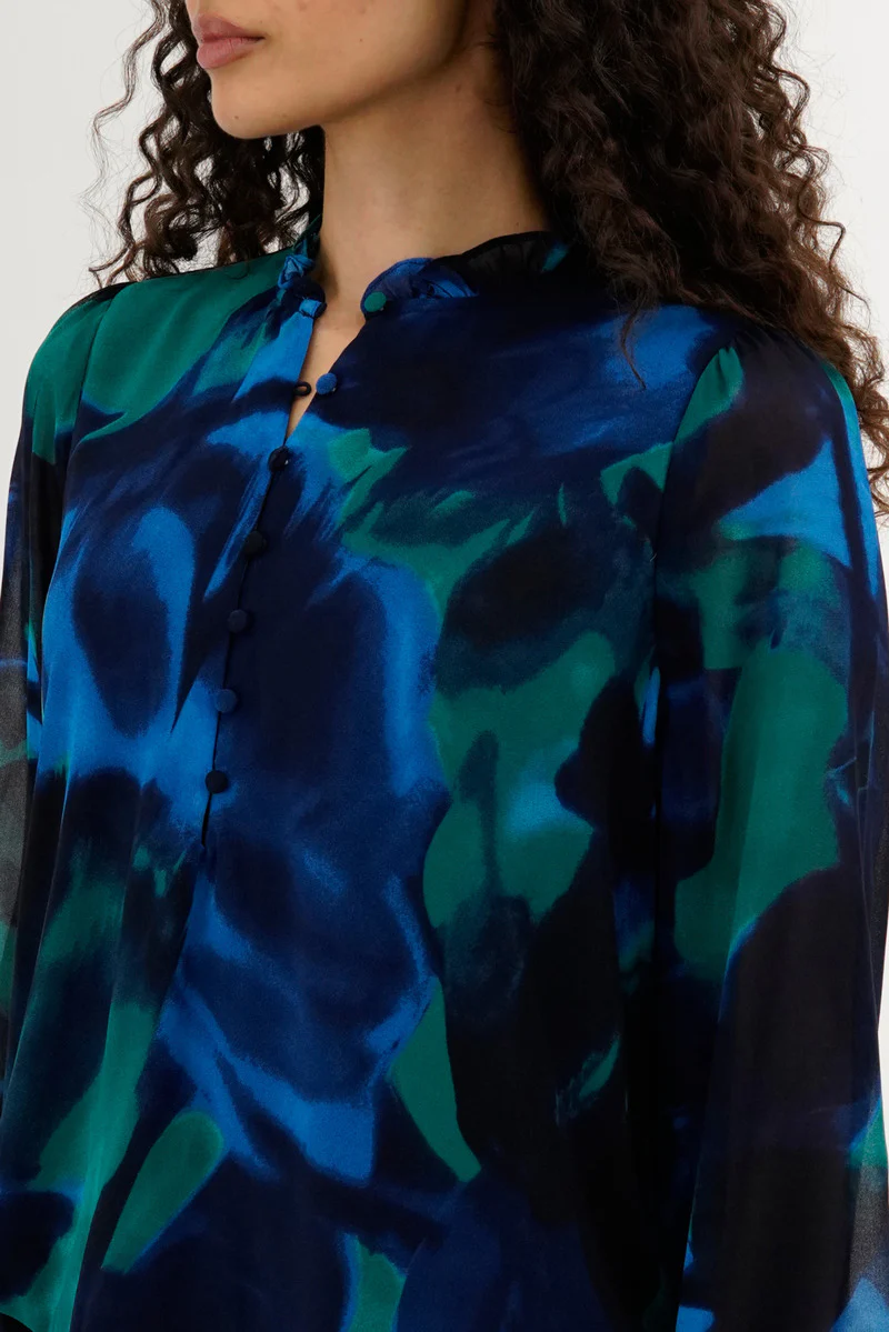 Costa Blanca Patterned Sheer Sleeve Blouse - Navy - Image 4