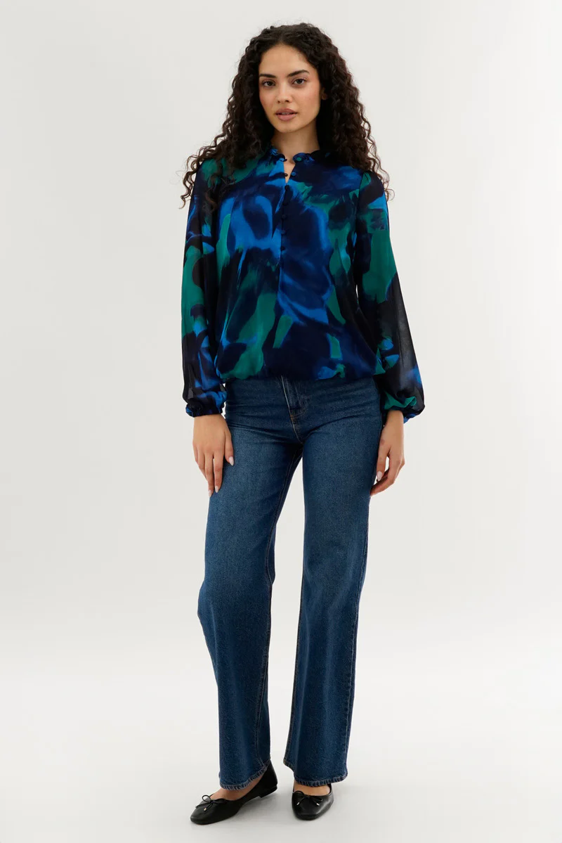 Costa Blanca Patterned Sheer Sleeve Blouse - Navy - Image 5