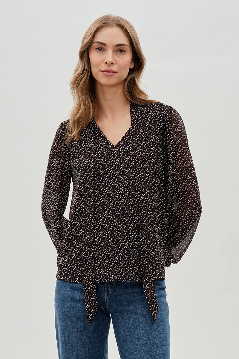 Beechers Brook Tie-Neck Chiffon Blouse - Black