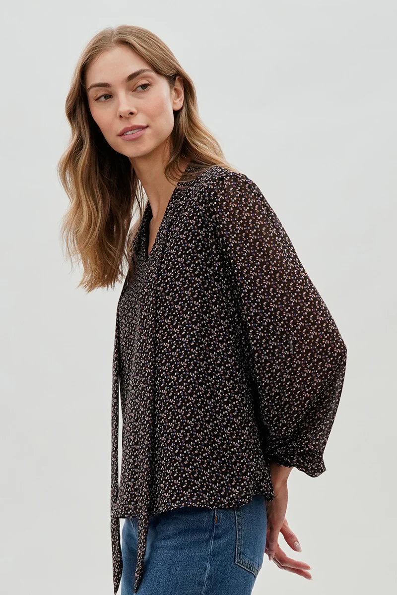 Beechers Brook Tie-Neck Chiffon Blouse - Black - Image 2