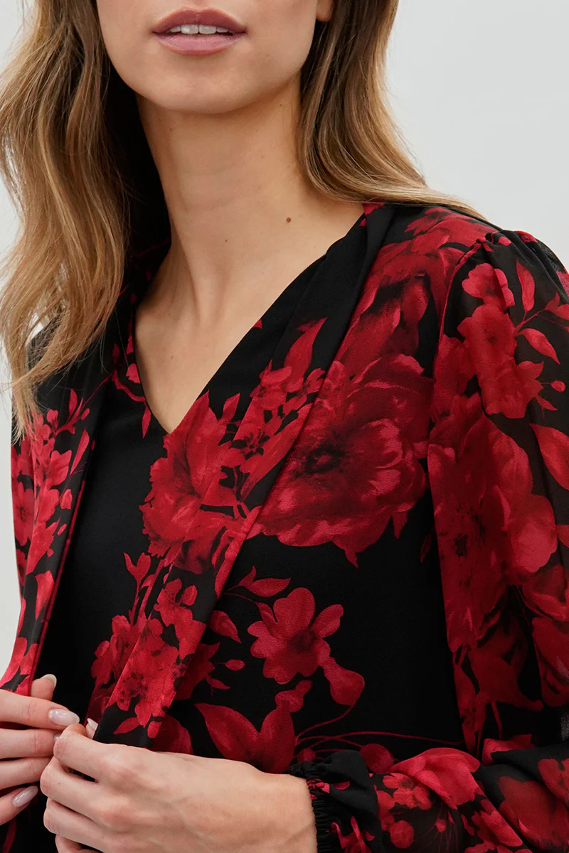 Beechers Brook Floral Tie-Neck Chiffon Blouse - Black - Image 4