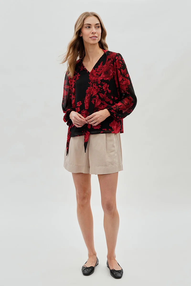 Beechers Brook Floral Tie-Neck Chiffon Blouse - Black - Image 5
