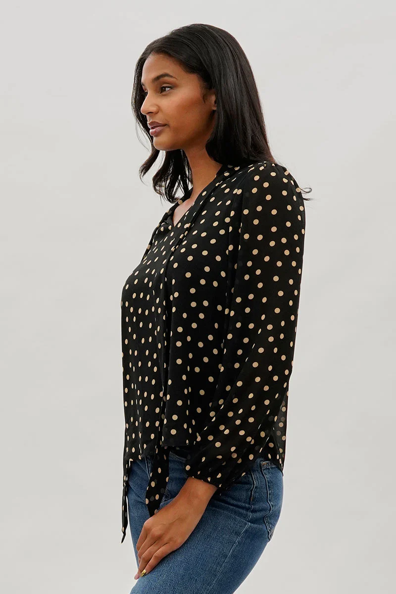 Beechers Brook Dotted Tie-Neck Long Sleeve Blouse - Black - Image 2