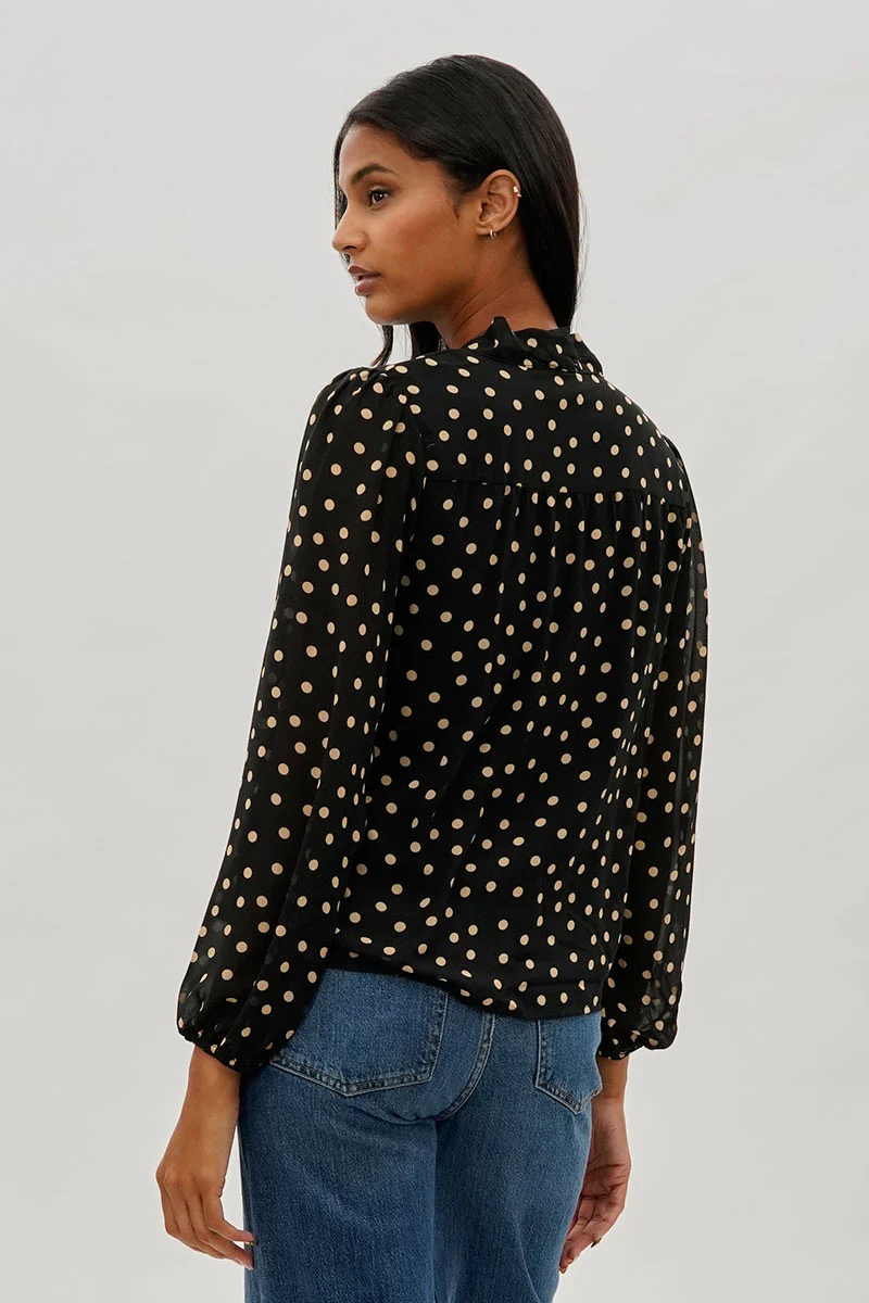 Beechers Brook Dotted Tie-Neck Long Sleeve Blouse - Black - Image 3