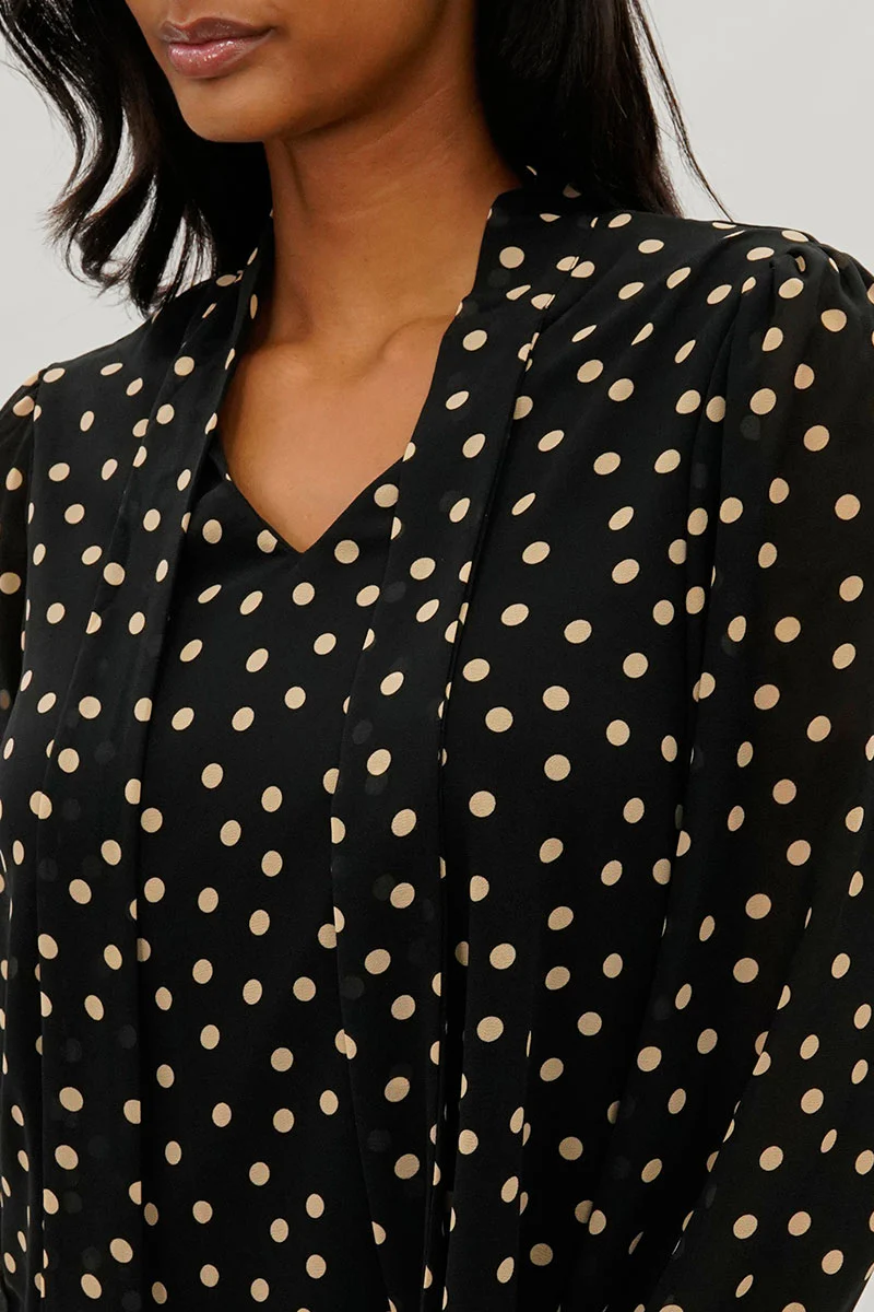 Beechers Brook Dotted Tie-Neck Long Sleeve Blouse - Black - Image 4
