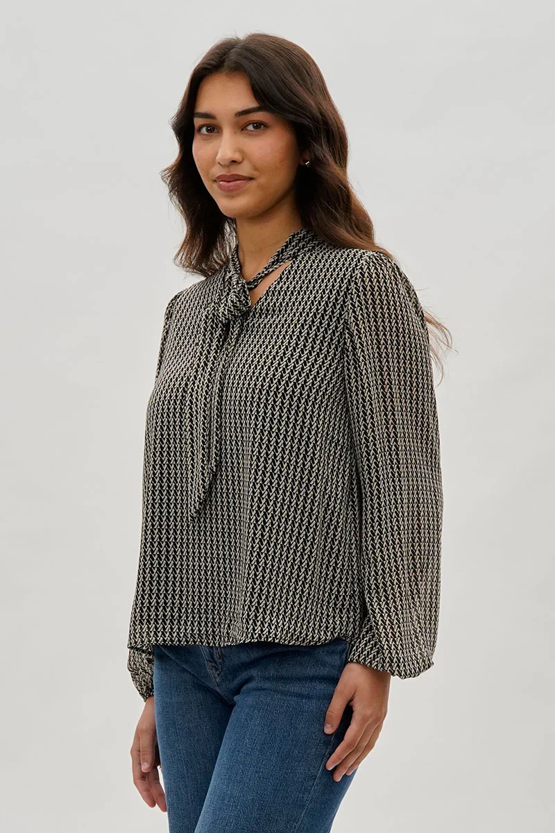 Beechers Brook Tie-Neck Long Sleeve Blouse - Black - Image 2