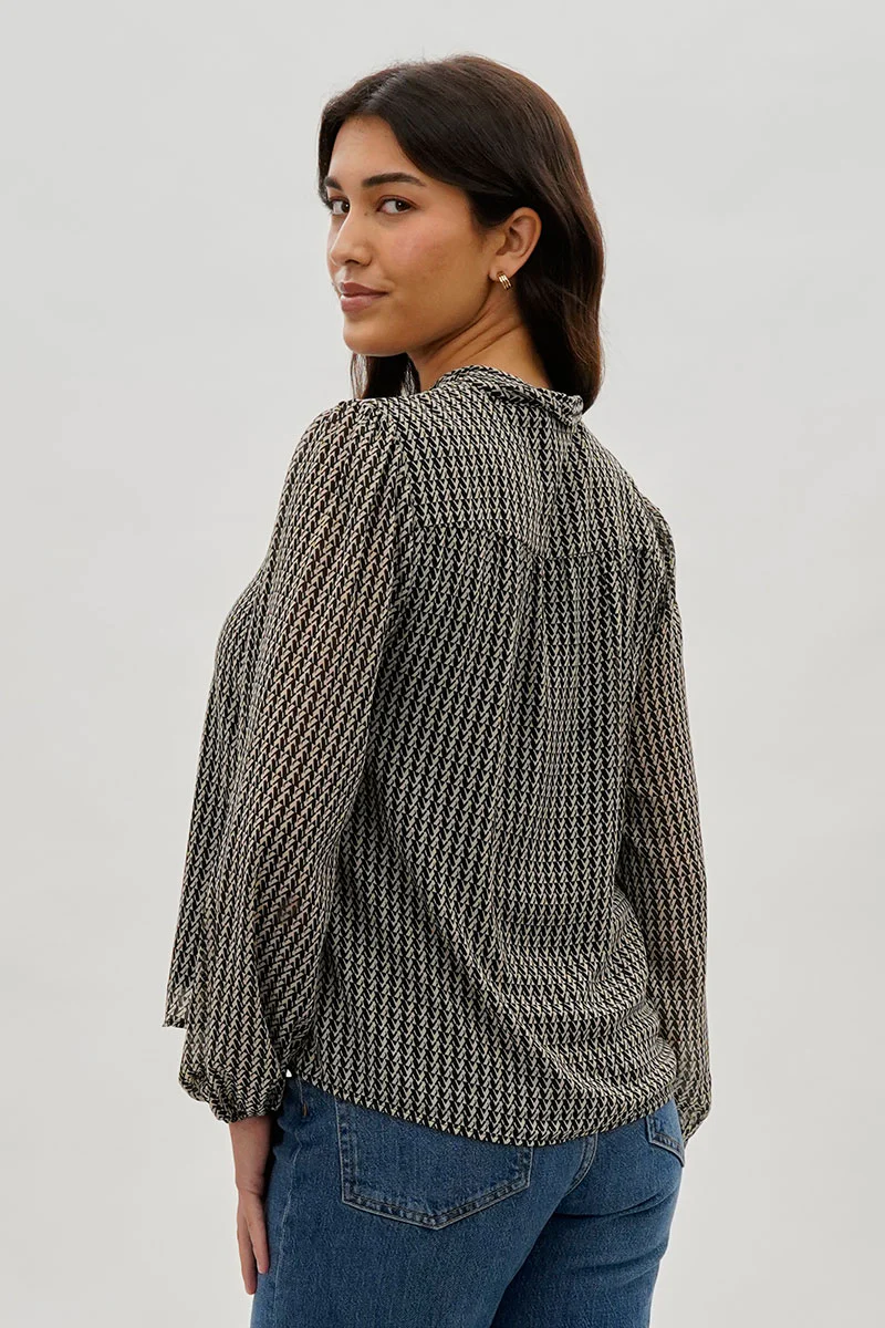 Beechers Brook Tie-Neck Long Sleeve Blouse - Black - Image 3