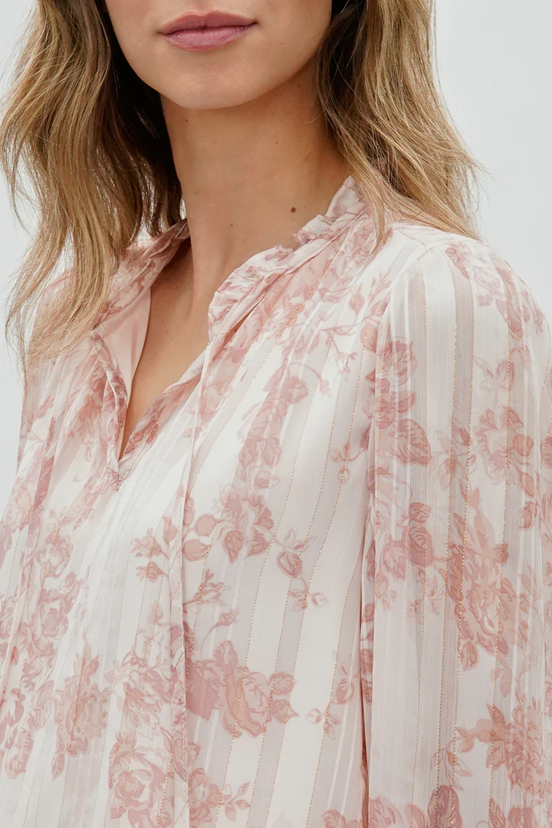 Beechers Brook Floral Tie-Neck Long Sleeve Blouse - Blush - Image 4