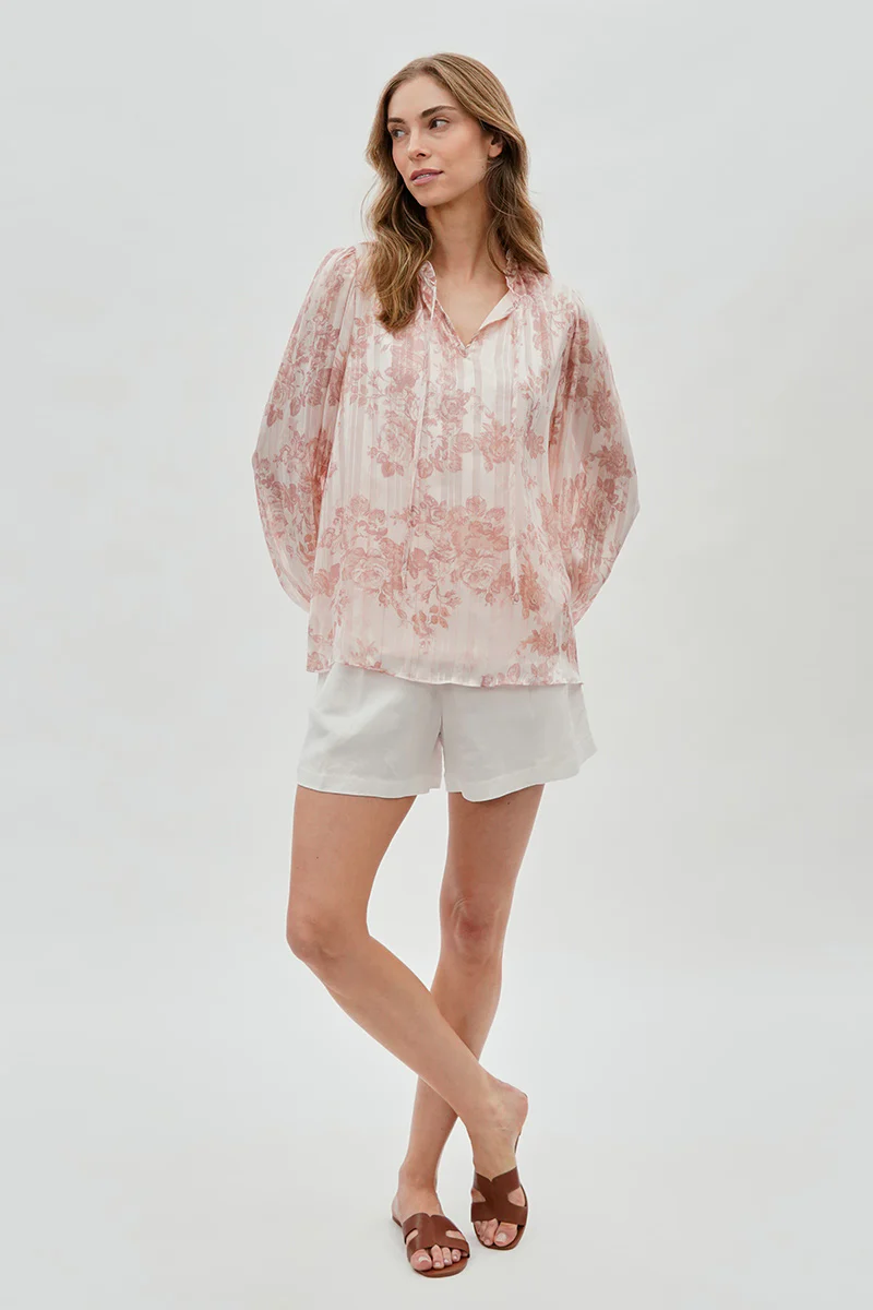 Beechers Brook Floral Tie-Neck Long Sleeve Blouse - Blush - Image 5