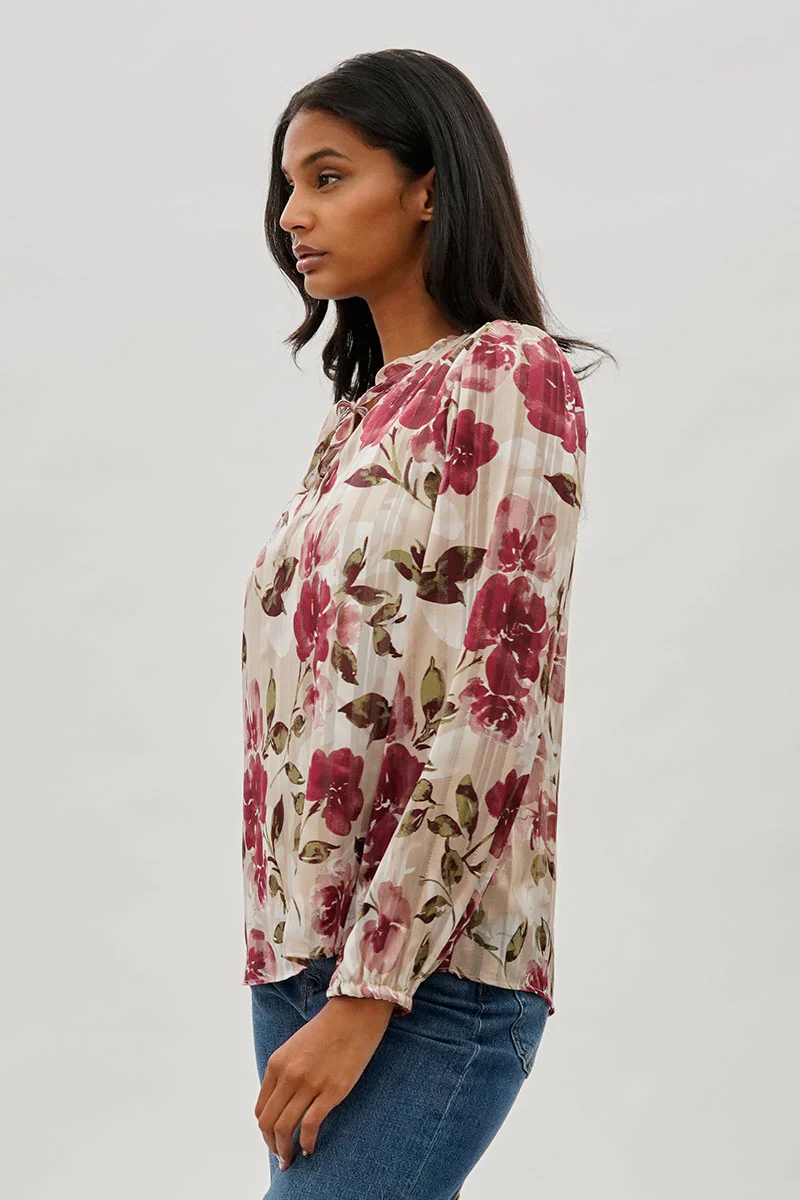 Beechers Brook Floral Tie-Neck Long Sleeve Blouse - Beige - Image 2