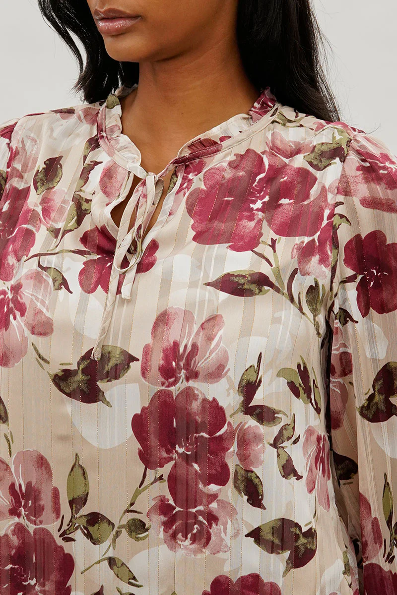 Beechers Brook Floral Tie-Neck Long Sleeve Blouse - Beige - Image 4