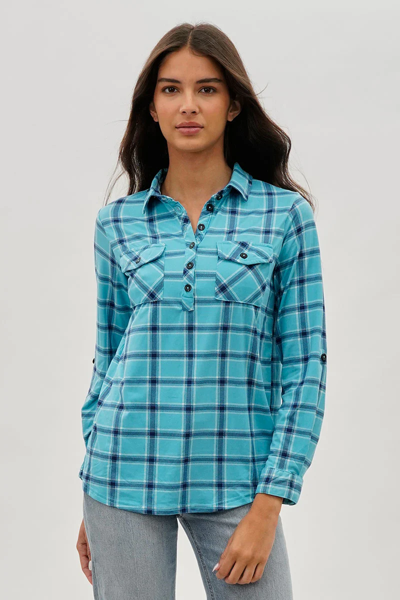 Urbanology Plaid Button Down Shirt - Blue