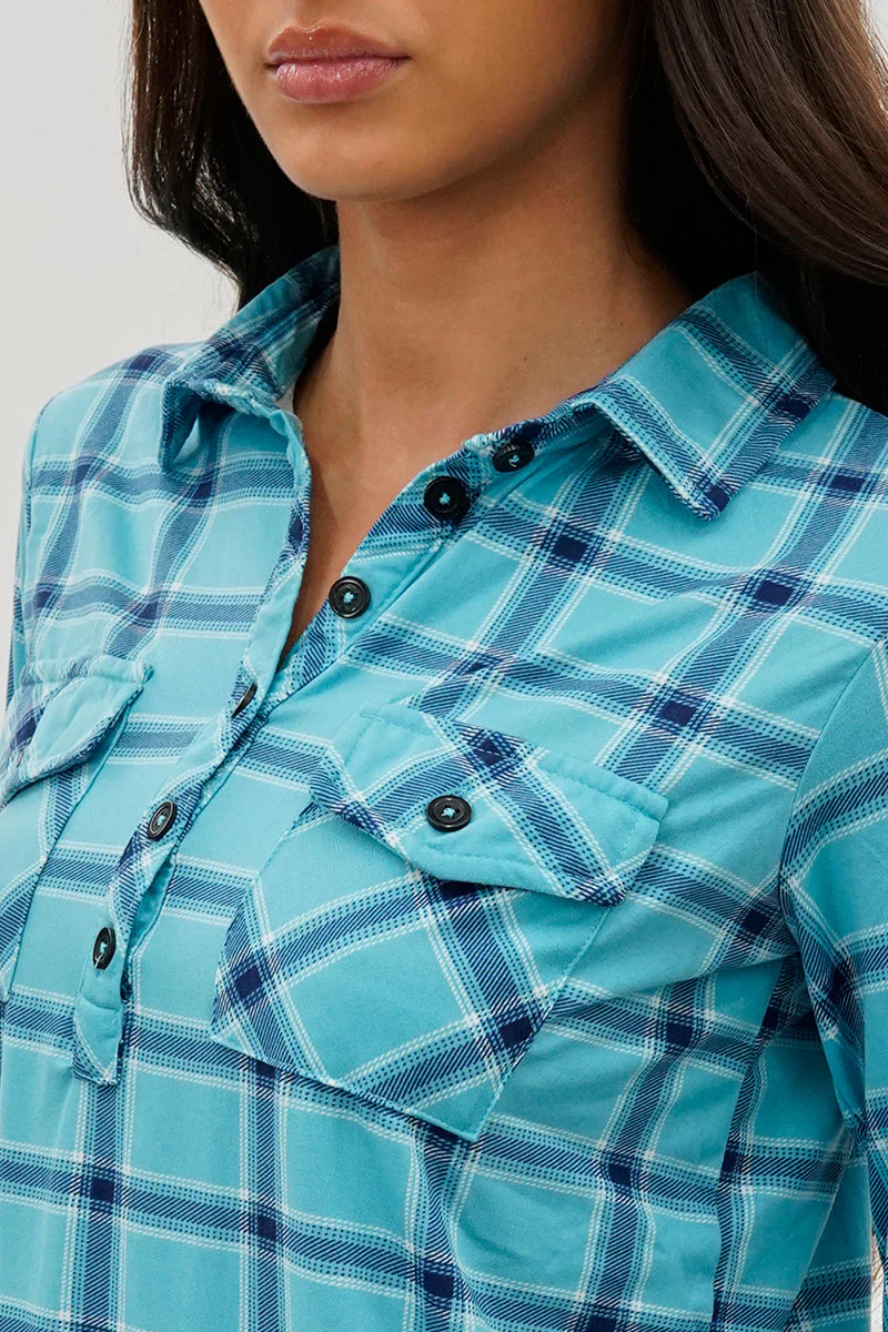 Urbanology Plaid Button Down Shirt - Blue - Image 4