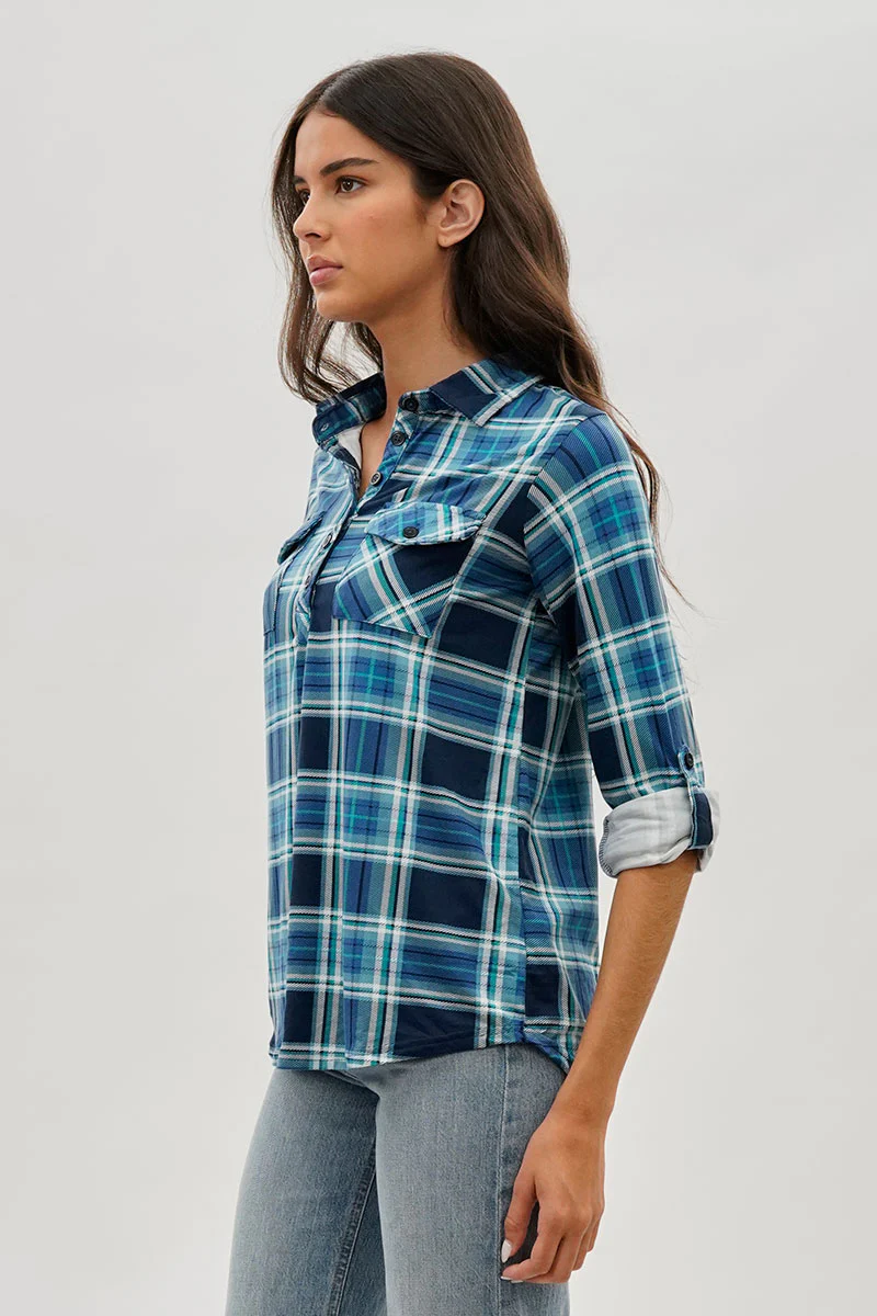 Urbanology Plaid Button Down Shirt - Navy - Image 2
