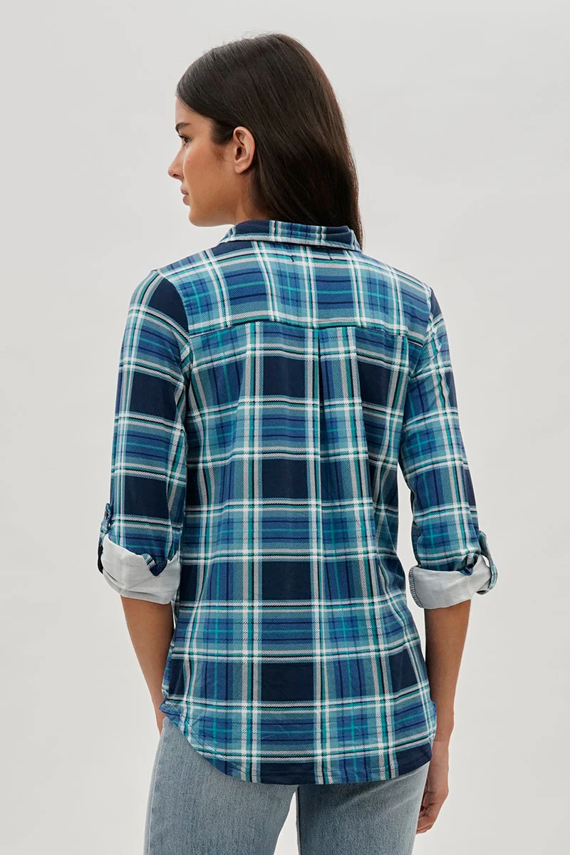 Urbanology Plaid Button Down Shirt - Navy - Image 3