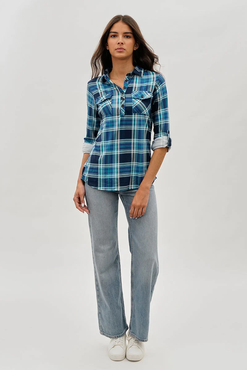 Urbanology Plaid Button Down Shirt - Navy - Image 5
