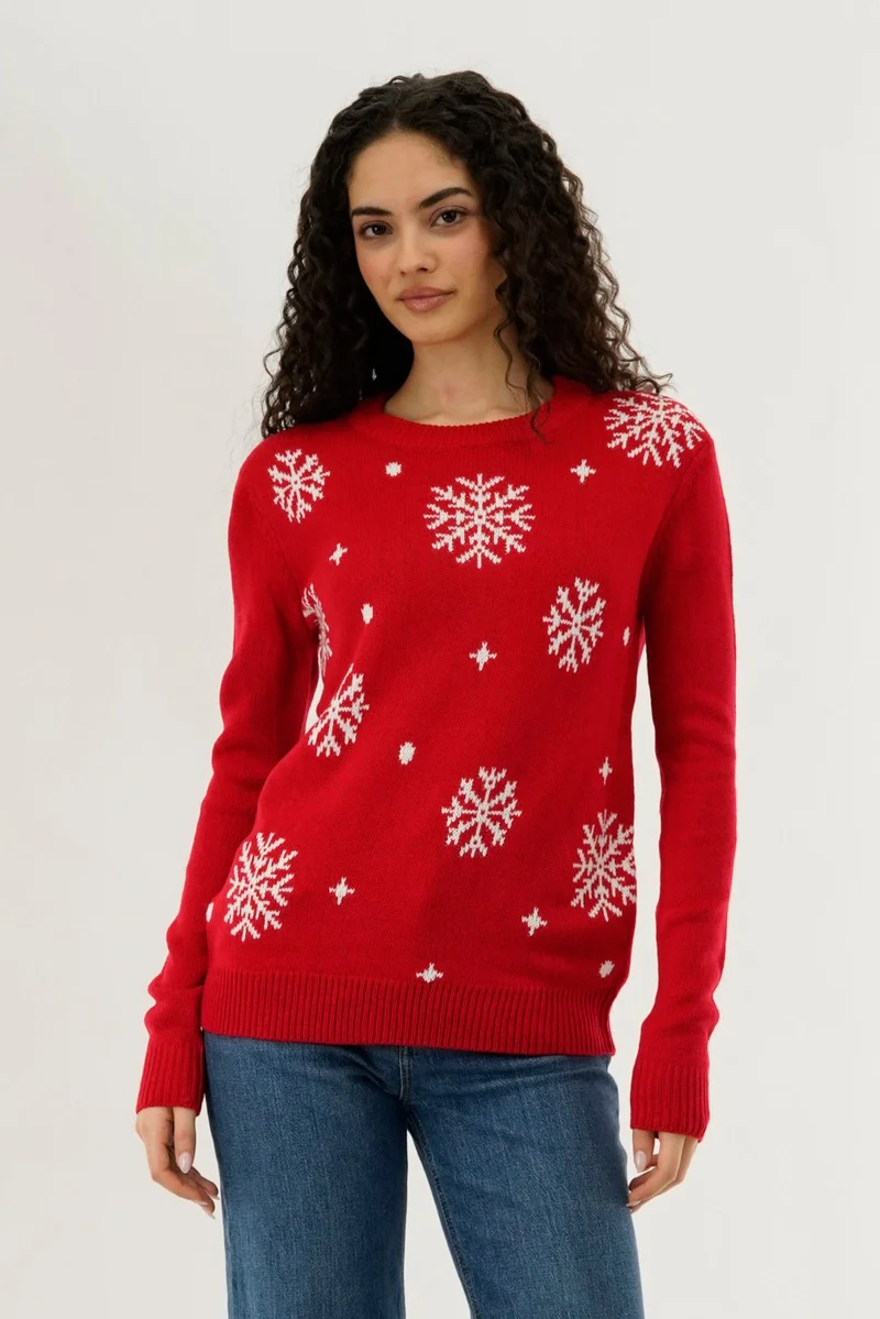 Festive Snowflake Christmas Sweater - Red