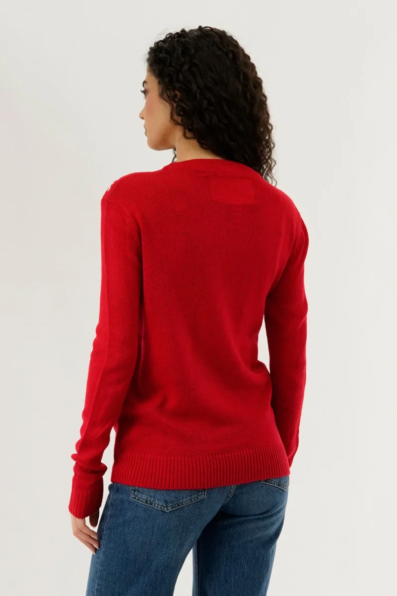 Festive Snowflake Christmas Sweater - Red - Image 3