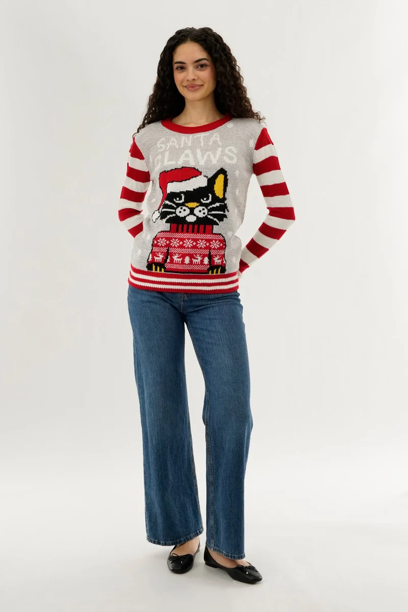 Festive Santa Claws Christmas Sweater - Red - Image 5
