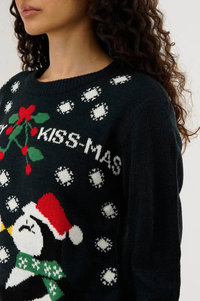 Festive Merry Kiss Mas Christmas Sweater - Black - Image 4
