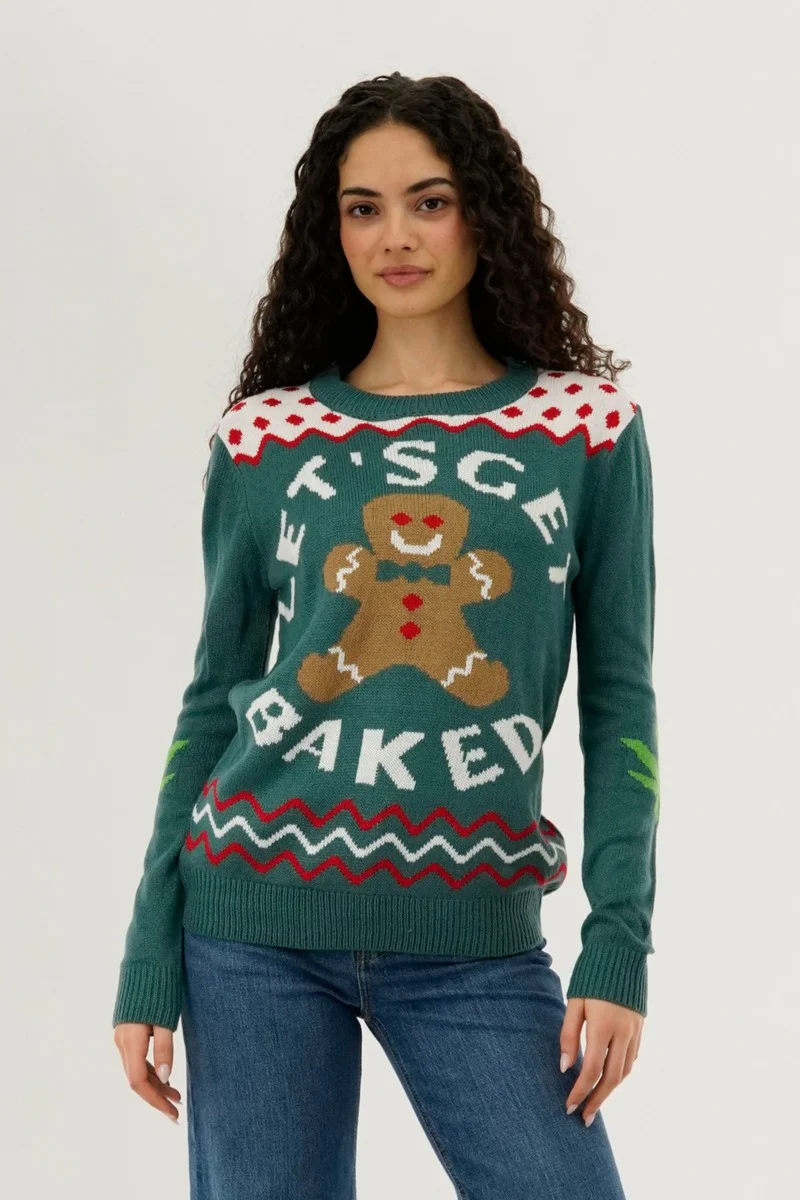 Festive Let's Get Baked Christmas Sweater - Green