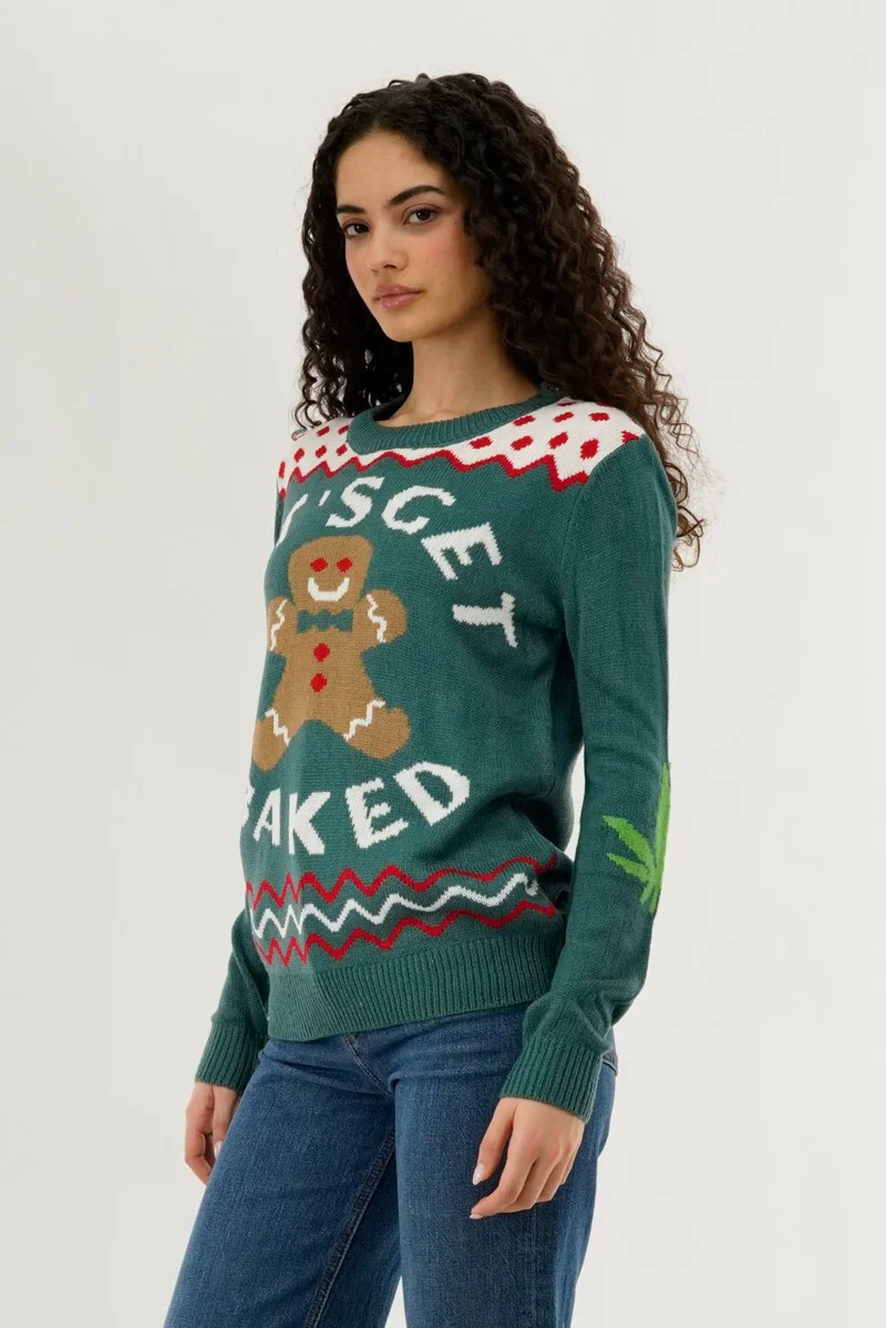 Festive Let's Get Baked Christmas Sweater - Green - Image 2