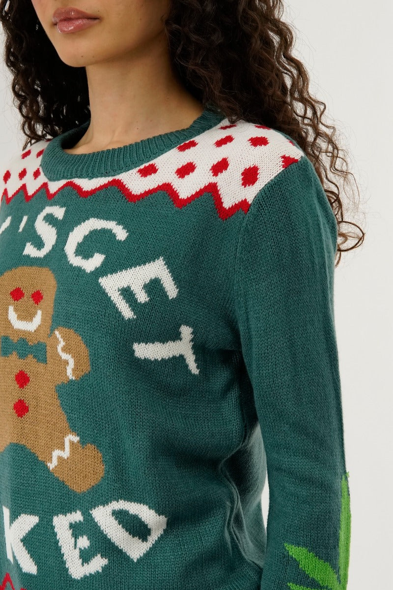 Festive Let's Get Baked Christmas Sweater - Green - Image 4