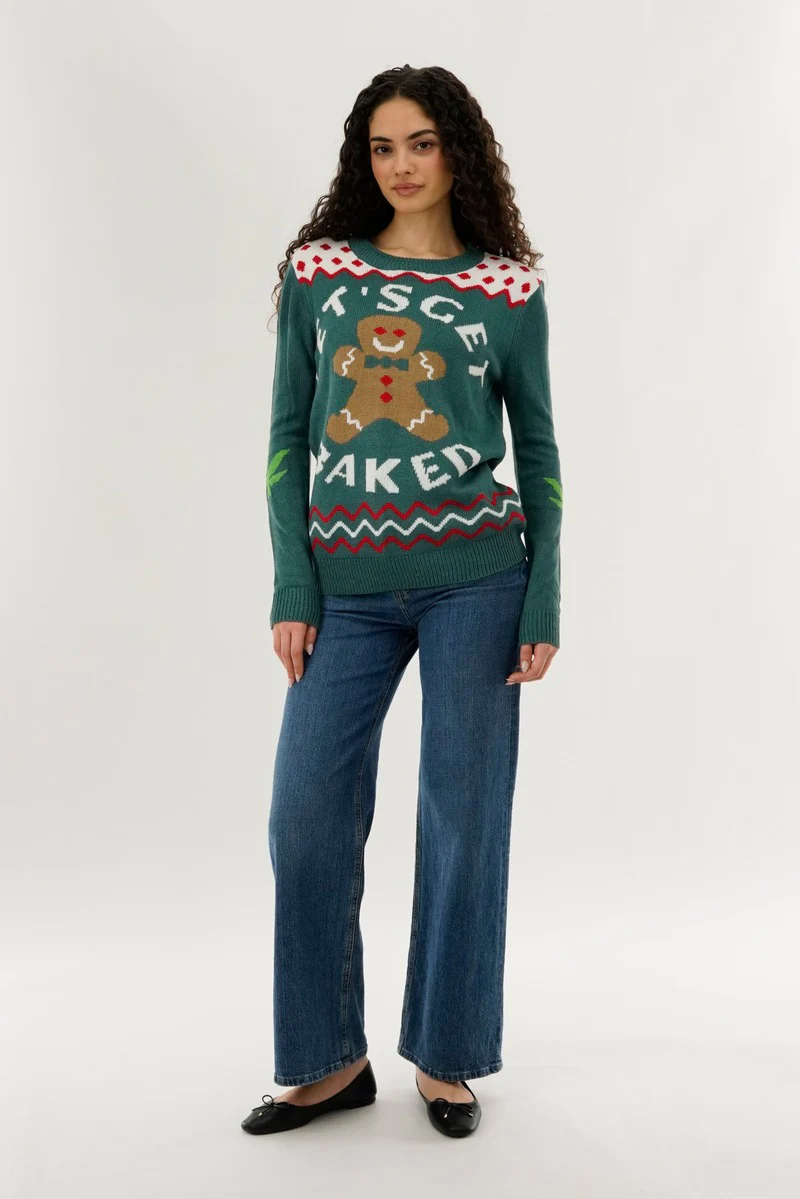Festive Let's Get Baked Christmas Sweater - Green - Image 5