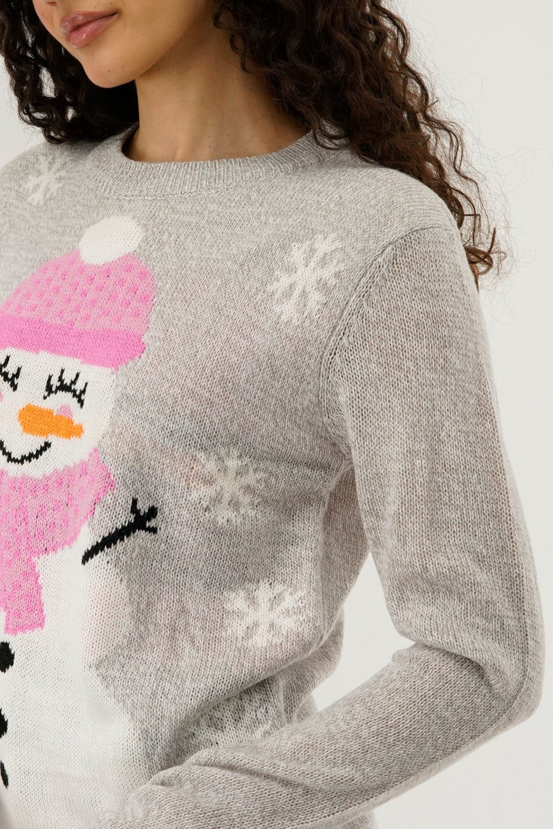 Festive Snowman Christmas Sweater - Grey - Image 4