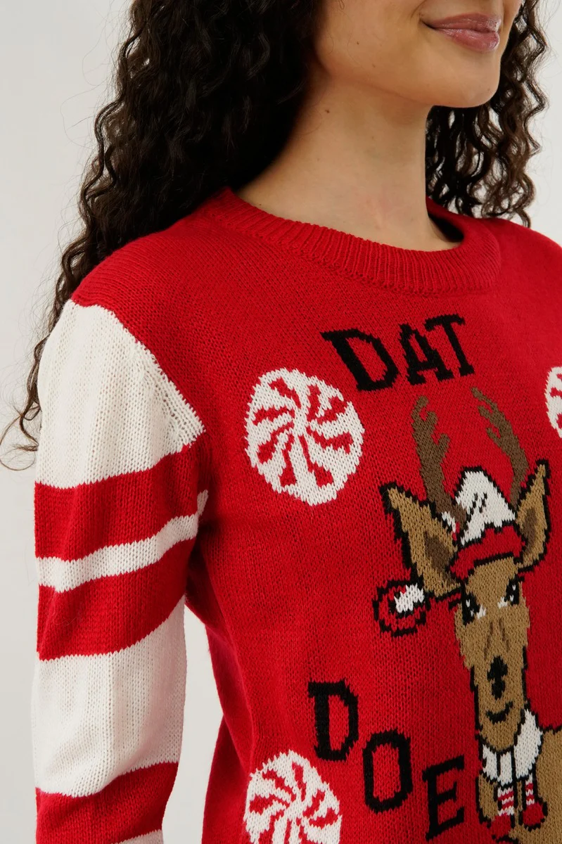 Festive Reindeer Christmas Sweater - Red - Image 4