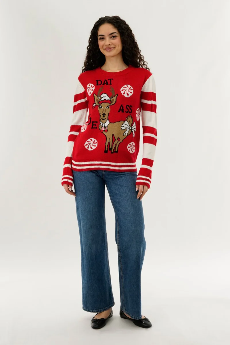 Festive Reindeer Christmas Sweater - Red - Image 5