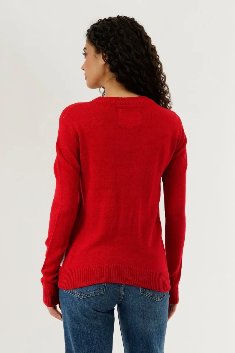 Festive Dancing Reindeer Christmas Sweater - Red - Image 3