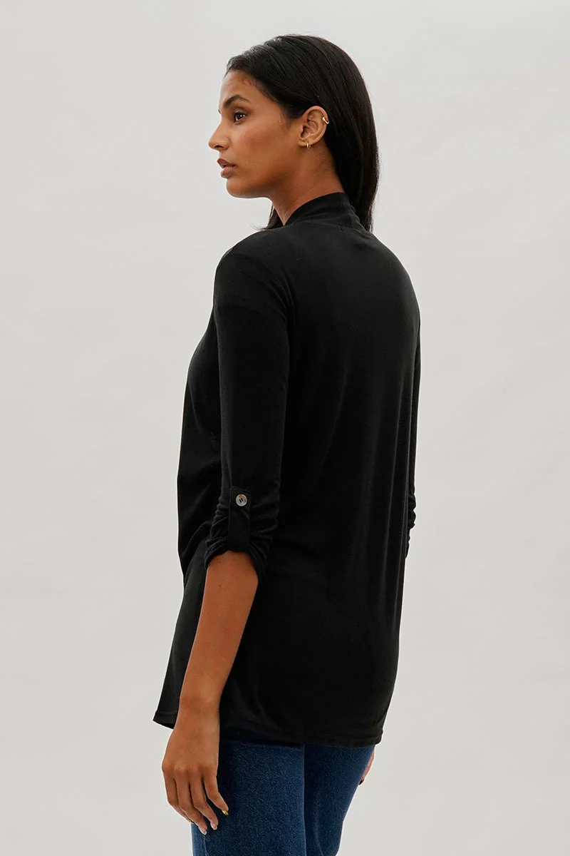 Fahrenheit Open Front Roll Up Sleeve Cardigan - Black - Image 3